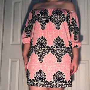 Navy, white, and pink dress